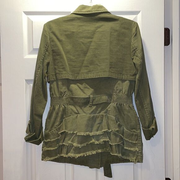 Anthro Hei Hei Olive Green Ruffled Utility Jacket - Picture 6 of 6